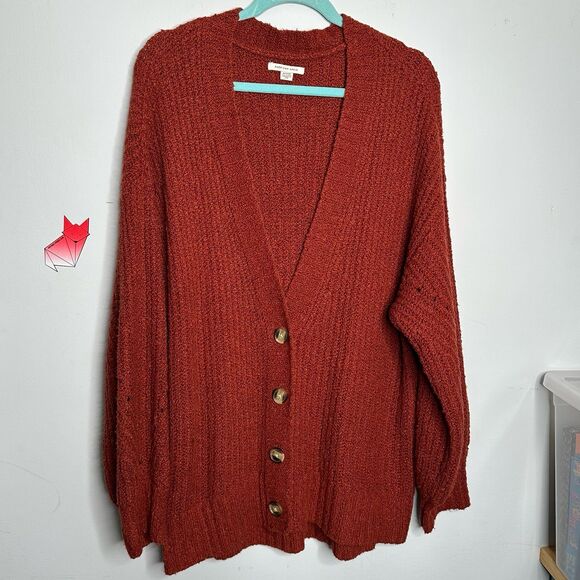 American Eagle AEO Rust Oversized Soft Knit V-Neck Grandpa Cardigan Size XL - Picture 1 of 8